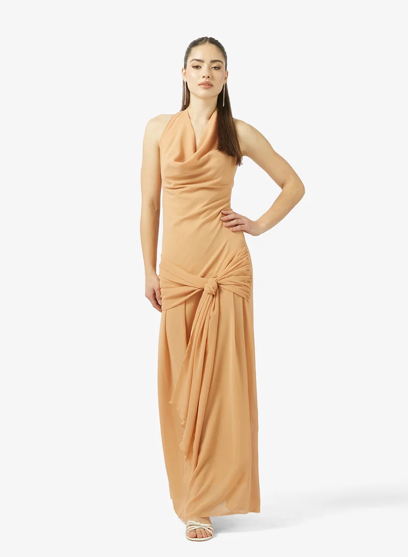 Ginger Halter Neck Cowl Draped Dress